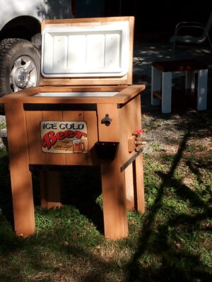 Solid Wood Patio Cooler with Cap Catcher & Draw Spigot